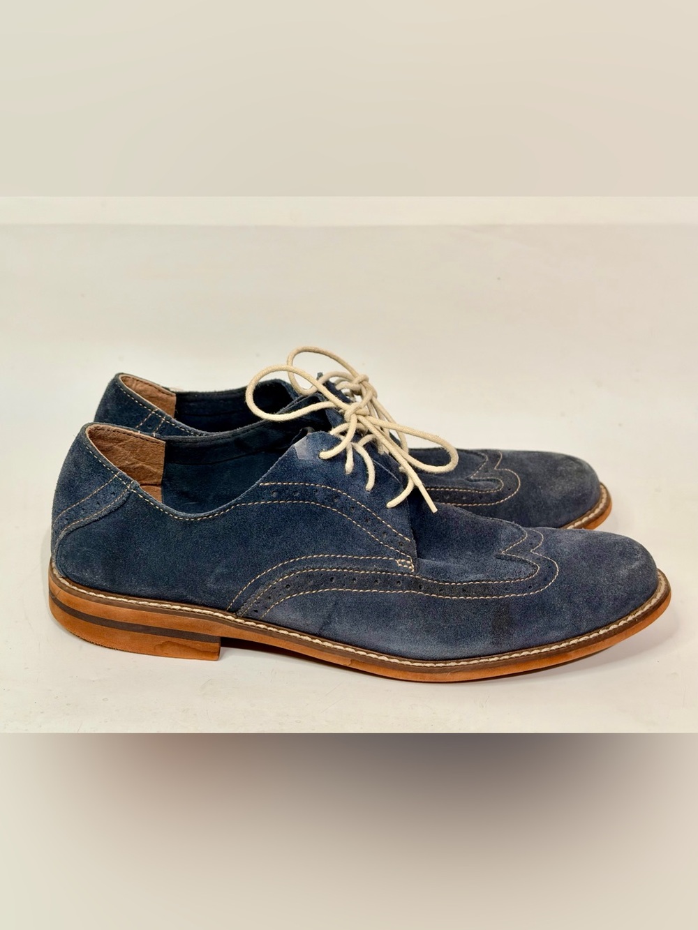 FLORSHEIM Mens Size 11 M Navy Blue Suede Wingtip Oxford Dress Shoes Lace Up